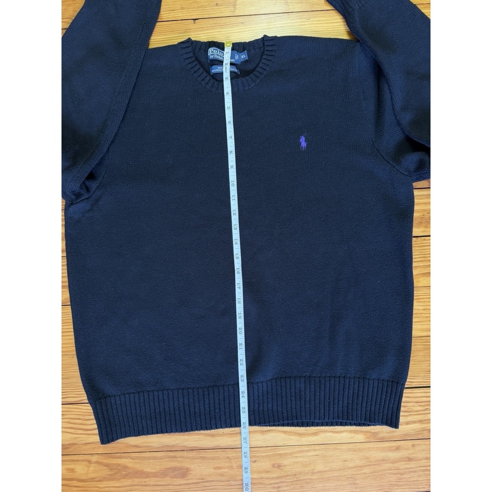 Polo Ralph Lauren Mens XL Black Cotton Crewneck Knit Sweater Purple‎ Pony Logo - Picture 9 of 13